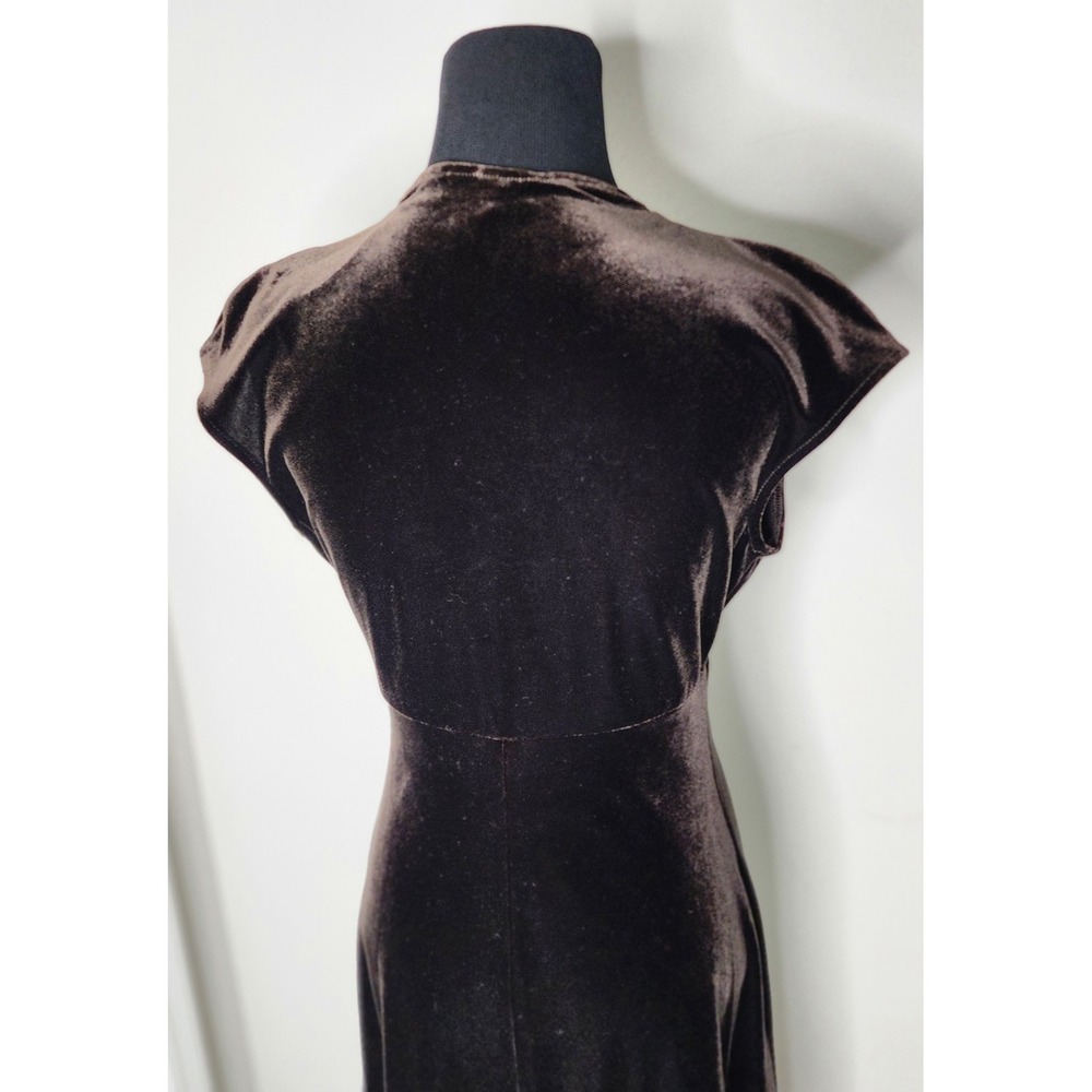 Lizzatti Dark‎ Brown Velour V Neck Sleeveless A Line Dress Size 8 - Picture 5 of 10